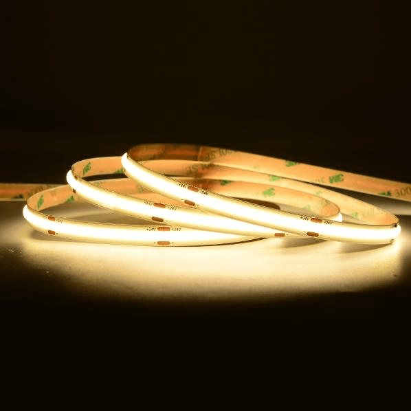 COB Series LED Strip Light, UL Listed, 8mm PCB, 480-chips/m, DC 24V, 9W/m, 5m/roll, IP33 non-waterproof, 3000K, CRI >90, 100lm/w, 3 Year Warranty