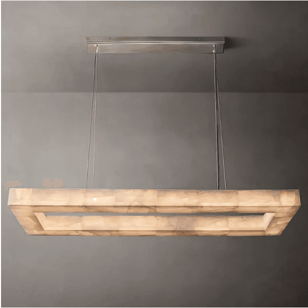 RS CHANDELIER TEVA RECTANGULAR Color: Nickel Material: Alabaster Marble & Copper, Dimensions: 54 x 20 x 4 in - 137 x 51 x 10cm
