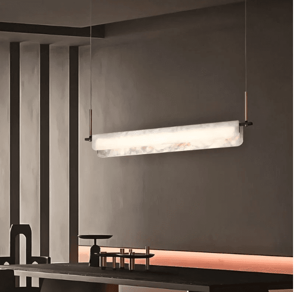 RS PENDANT LIGHT HARKA Color: White& Black Material: Alabaster Marble & Stainless Steel, Dimensions: 39.3 in - 100cm