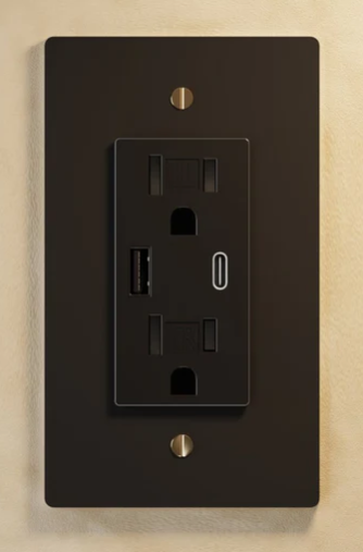 Residence Supply Black+Gold Single Outlet USBC,120 VAC, 15A Load, UL Listed