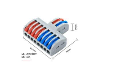 Press-On Wire Connector, 400V 32A, 2–8 Port, 28–10 AWG Input/Output